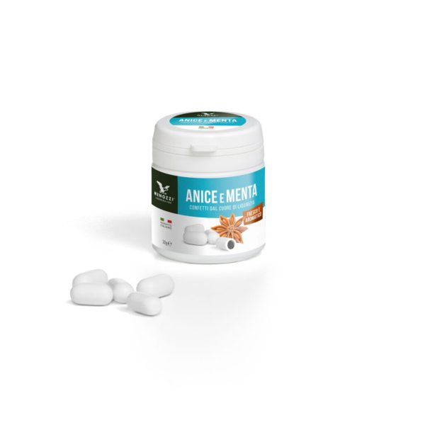 Confetti ANICE e MENTA, confetti con anima di liquirizia al gusto di anice e menta in barattolo di plastica (30 g)