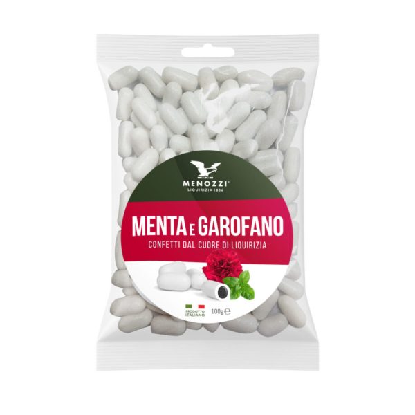 Confetti gusto garfano con anima di liquiriza in bustina plastica trasparente (100 g)