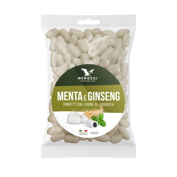Confetti gusto ginseng con anima di liquiriza in bustina plastica trasparente (100 g)