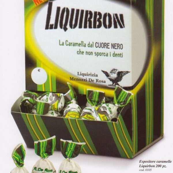 LIQUIRBON, display con caramelle con cuore di liquirizia incartate singolarmente sfuse in espositore (200 pz)