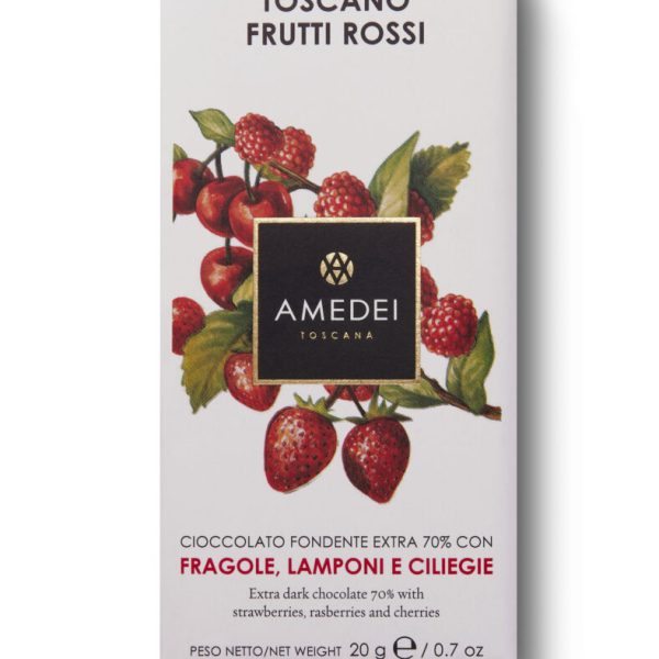 Toscano Frutti Rossi,ciioccolato fondente 70% con fragole, lamponi e ciliegie disidratati (50 g)