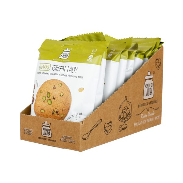 Maxi Green Lady, friabile biscotto integrale con pistacchi aromatizzato con miele e zenzero  (60 g)