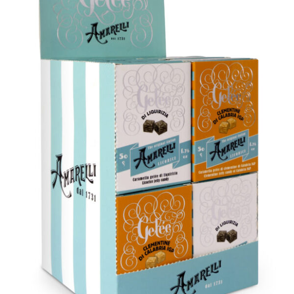Espositore preallistato, con caramelle gelées di liquiriza e di clementine di Calabria IGP (12x 50 g)