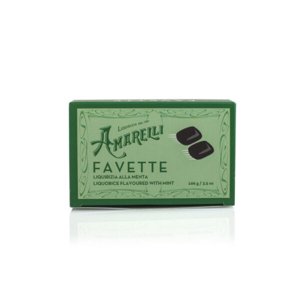FAVETTE ALLA MENTA, Liquirizia alla menta in pezzi lievemente appiattiti (100 g)