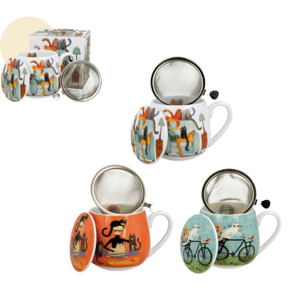 LOVING CATS, Tisaniera in porcellana con filtro in acciaio in gift box (3x 400 ml)