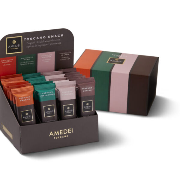 TOSCANO SNACKS, Expo 24 (6x4) gusti assortiti (pistacchio, mandorla, arancia, caffè) (4x6 à 20 g)