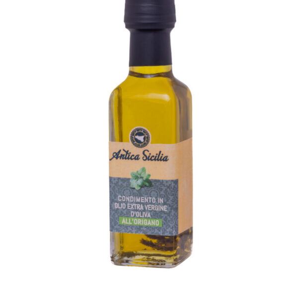 Condimento in olio e.v.o. all'Oriano in bottiglia rettangolare (10 cl)