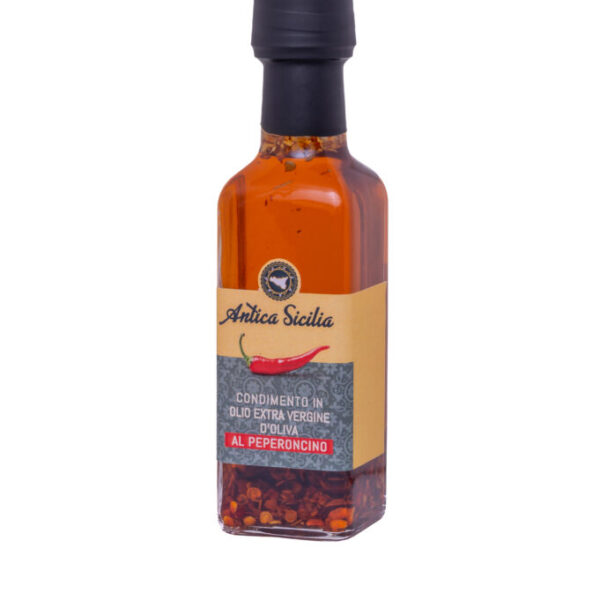 Condimento in olio e.v.o. al Peperoncino in bottiglia rettangolare (10 cl)