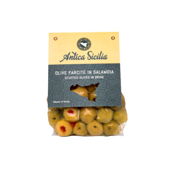 Olive farcite in salamoia, sottovuoto cavallotto (350 g)