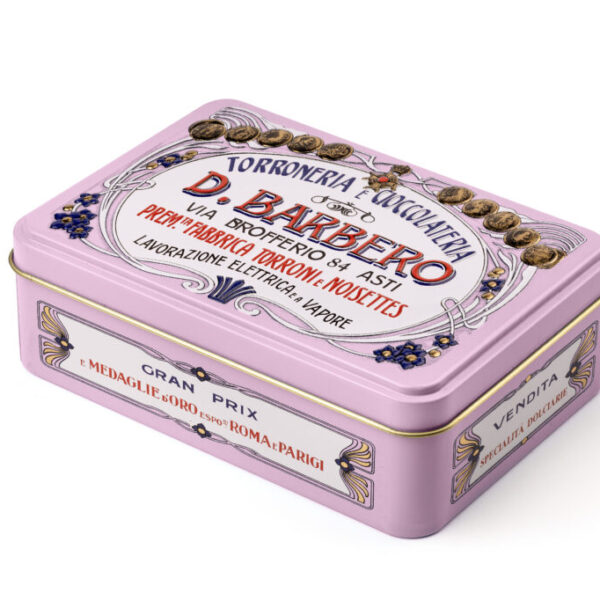 Scatola (rosa) con torroncini bianchi friabili con nocciole (100 g)